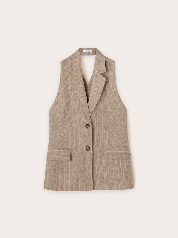Gilet monopetto gessato in lino