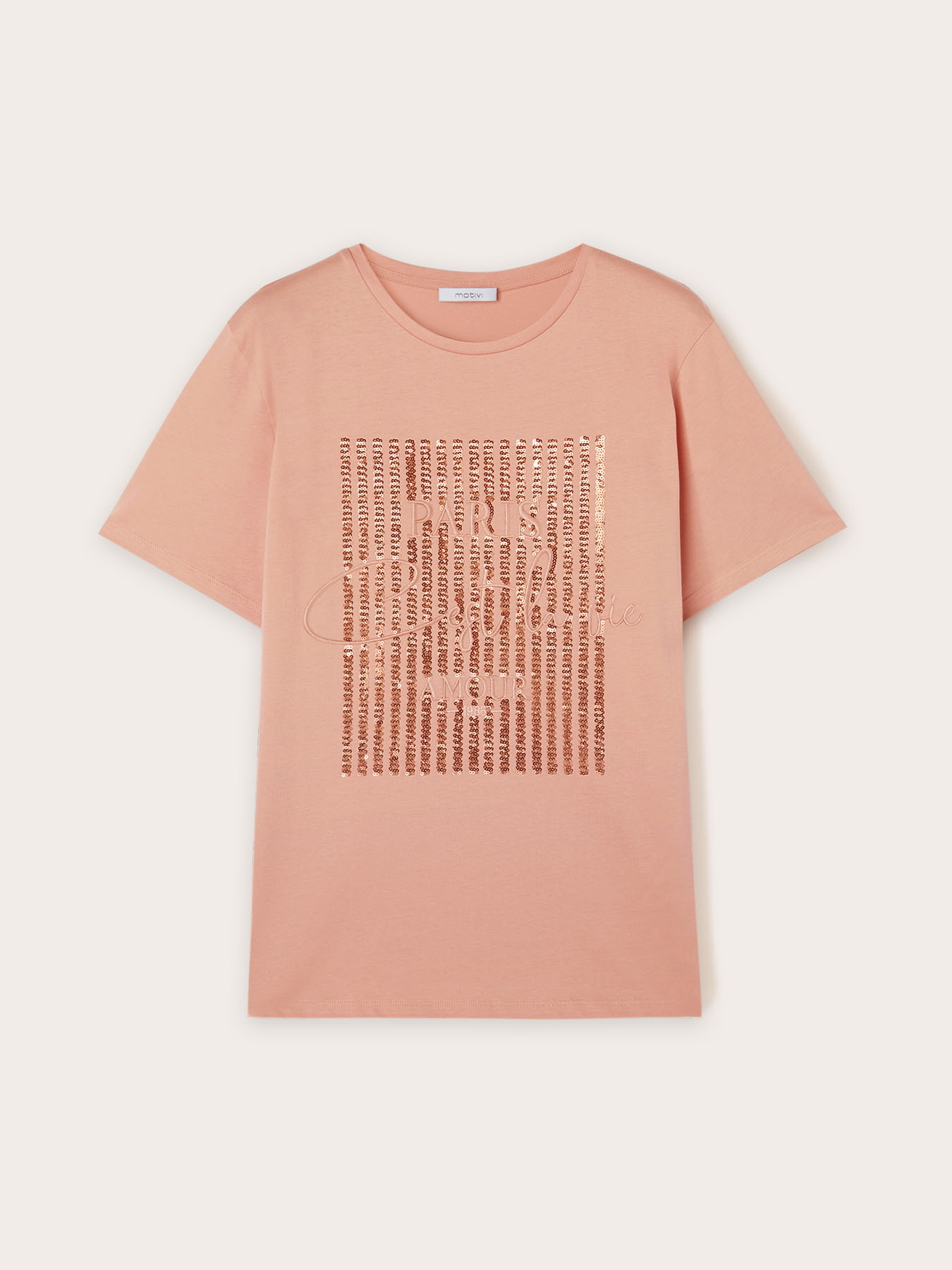T-shirt con paillettes e scritta ricamata image number 3