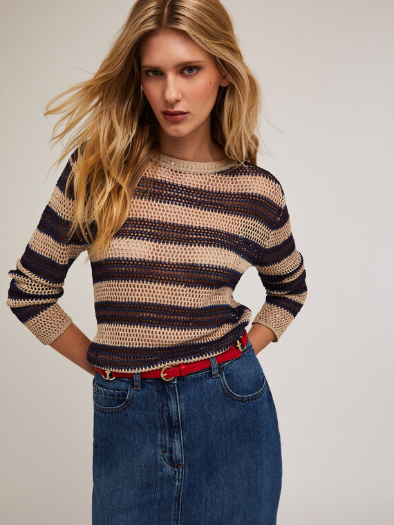 Maglia a righe in filato con micro paillettes
