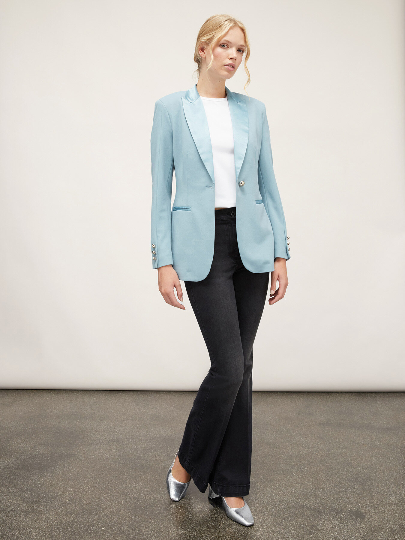 Jachetă la un singur r&acirc;nd de nasturi cu inserții din satin image number 3