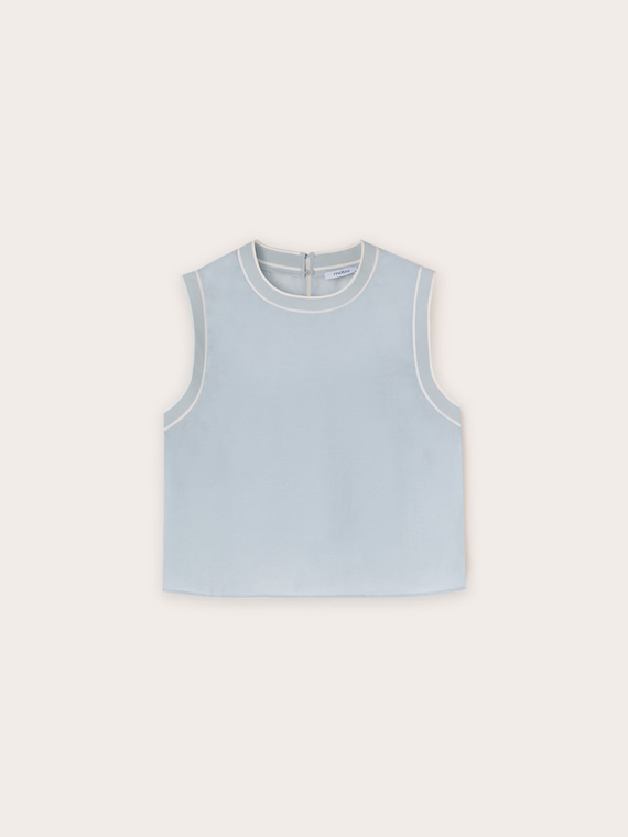 Top misto lyocell con bordi a coste