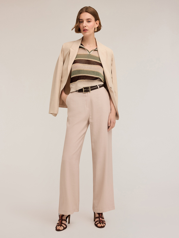 Pantalon large en tissu fluide de viscose m&eacute;lang&eacute;e