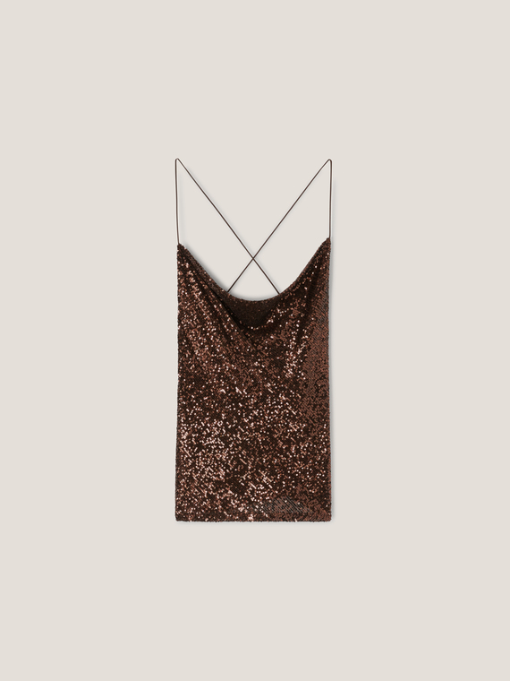 Top drapeado lleno de lentejuelas