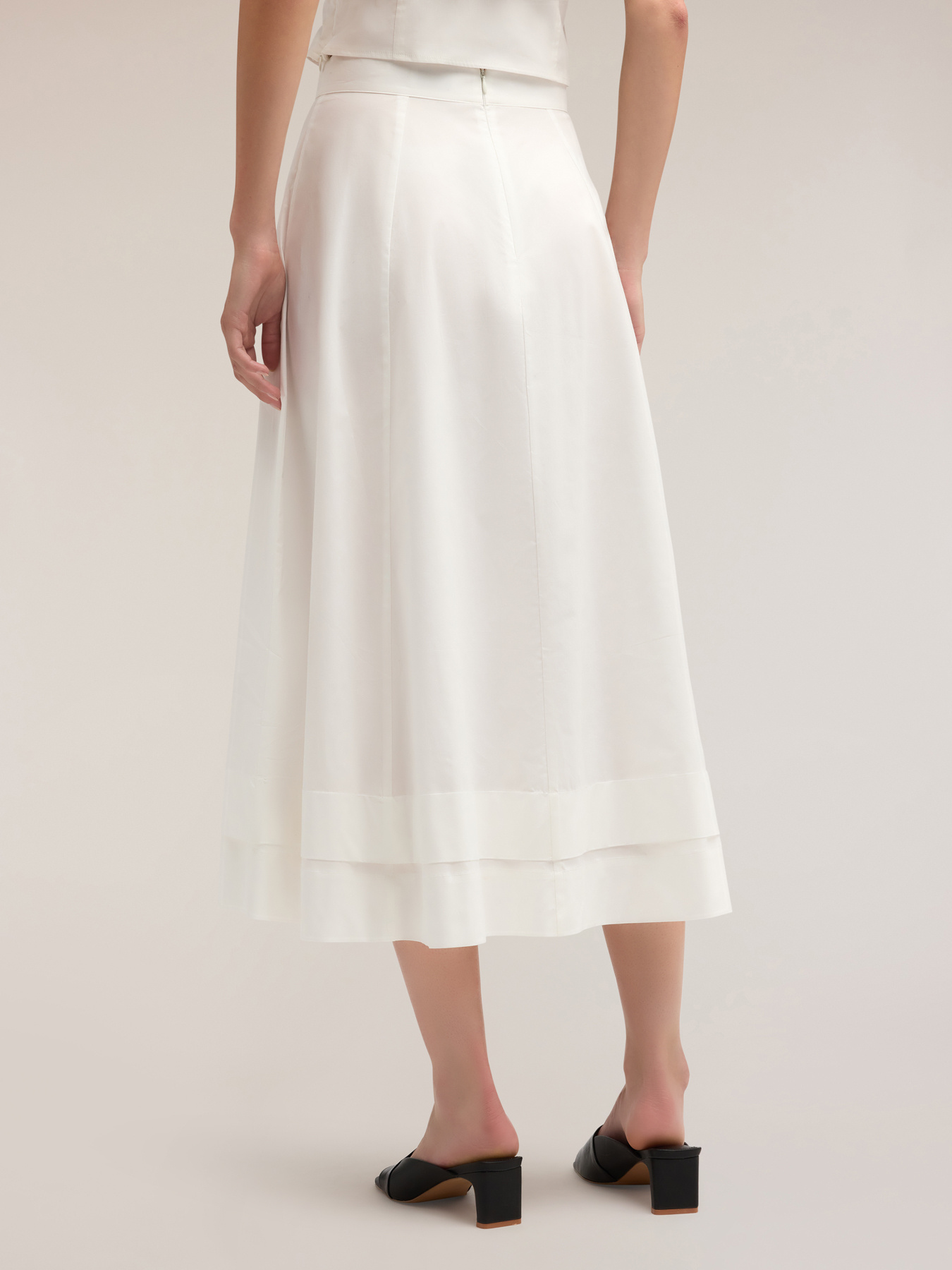 Gonna a ruota in popeline con pieghe image number 1