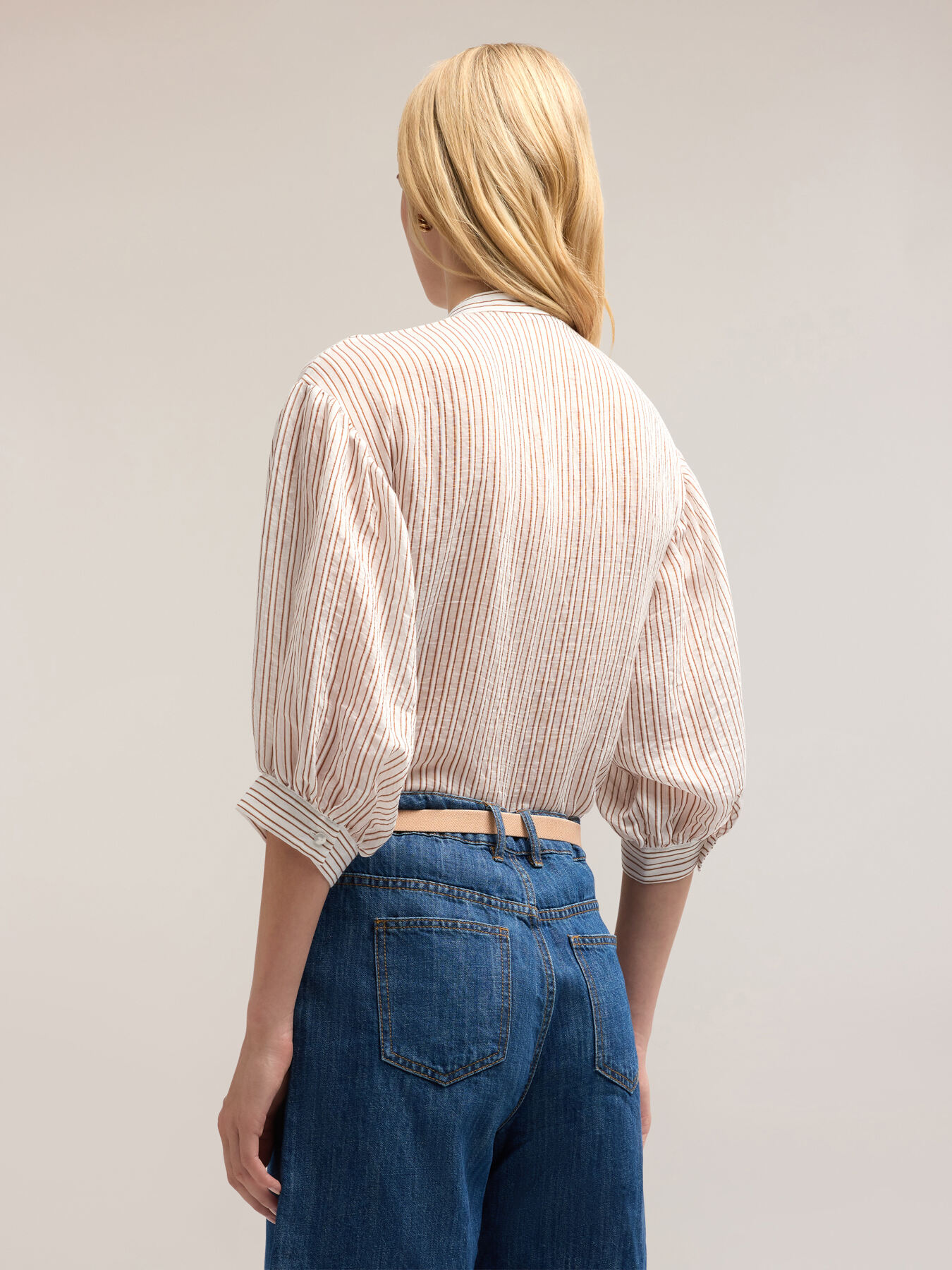 Blusa amplia de muselina a rayas image number 1