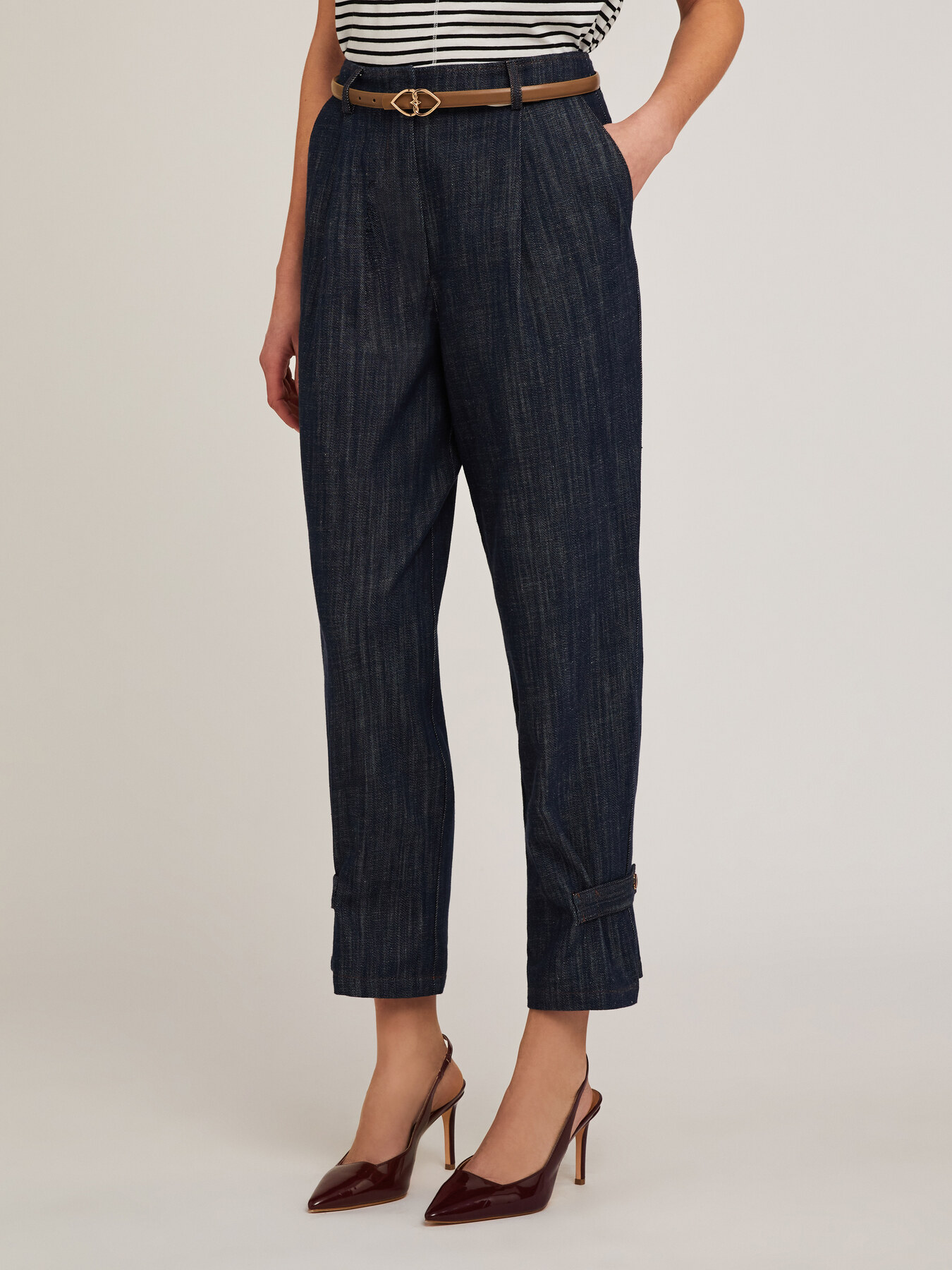 Pantaloni con cinturino sul fondo effetto denim image number 2