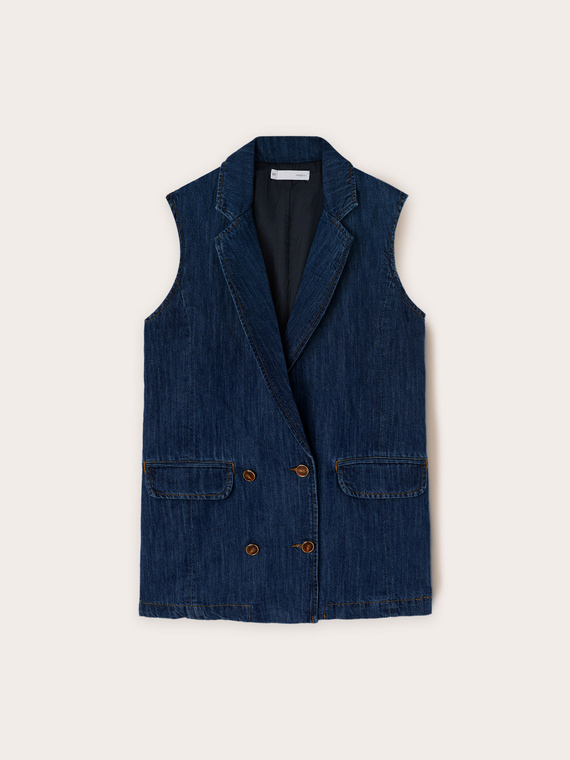 Gilet doppiopetto over in denim misto lino