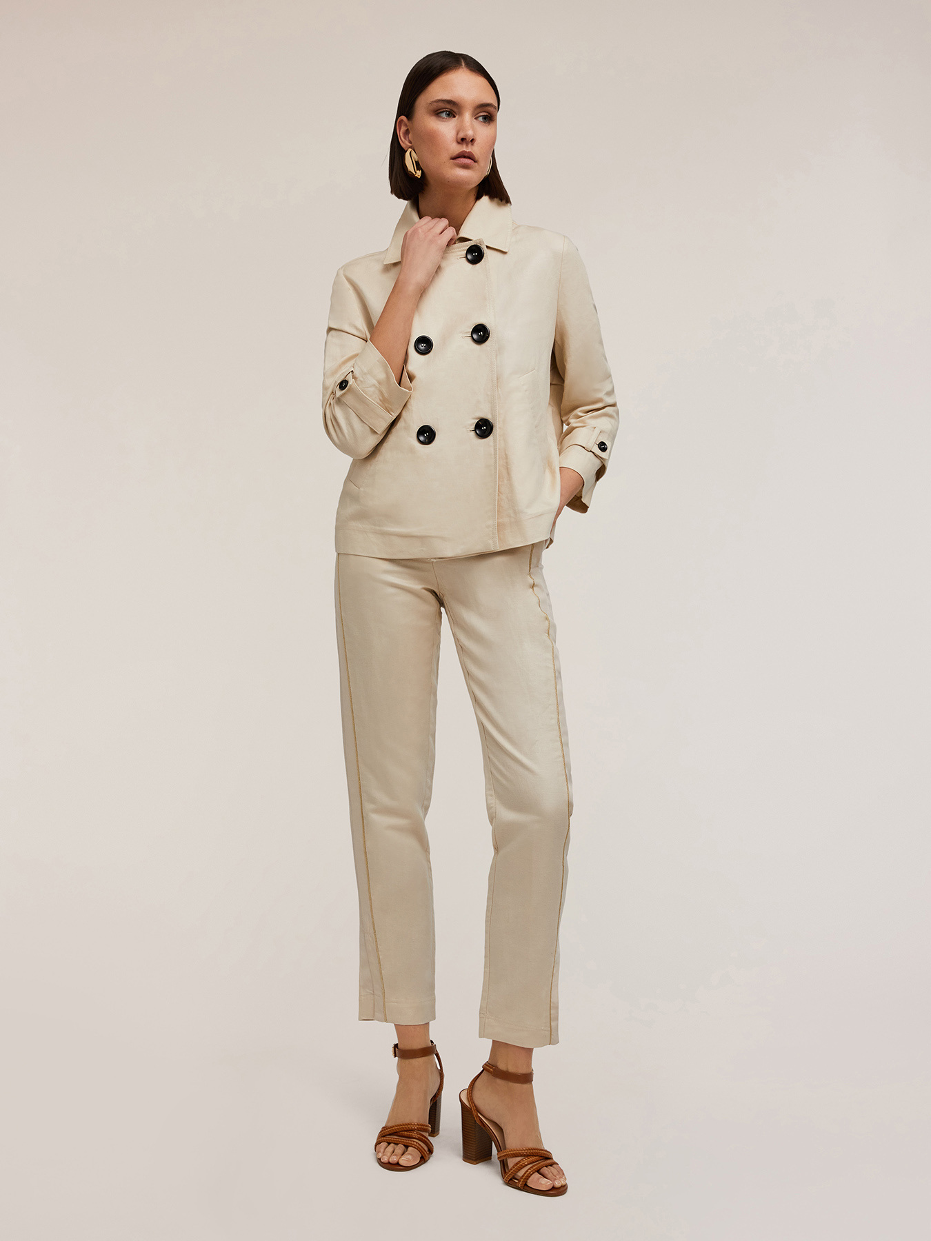 Giacca caban in tela misto lino image number 0