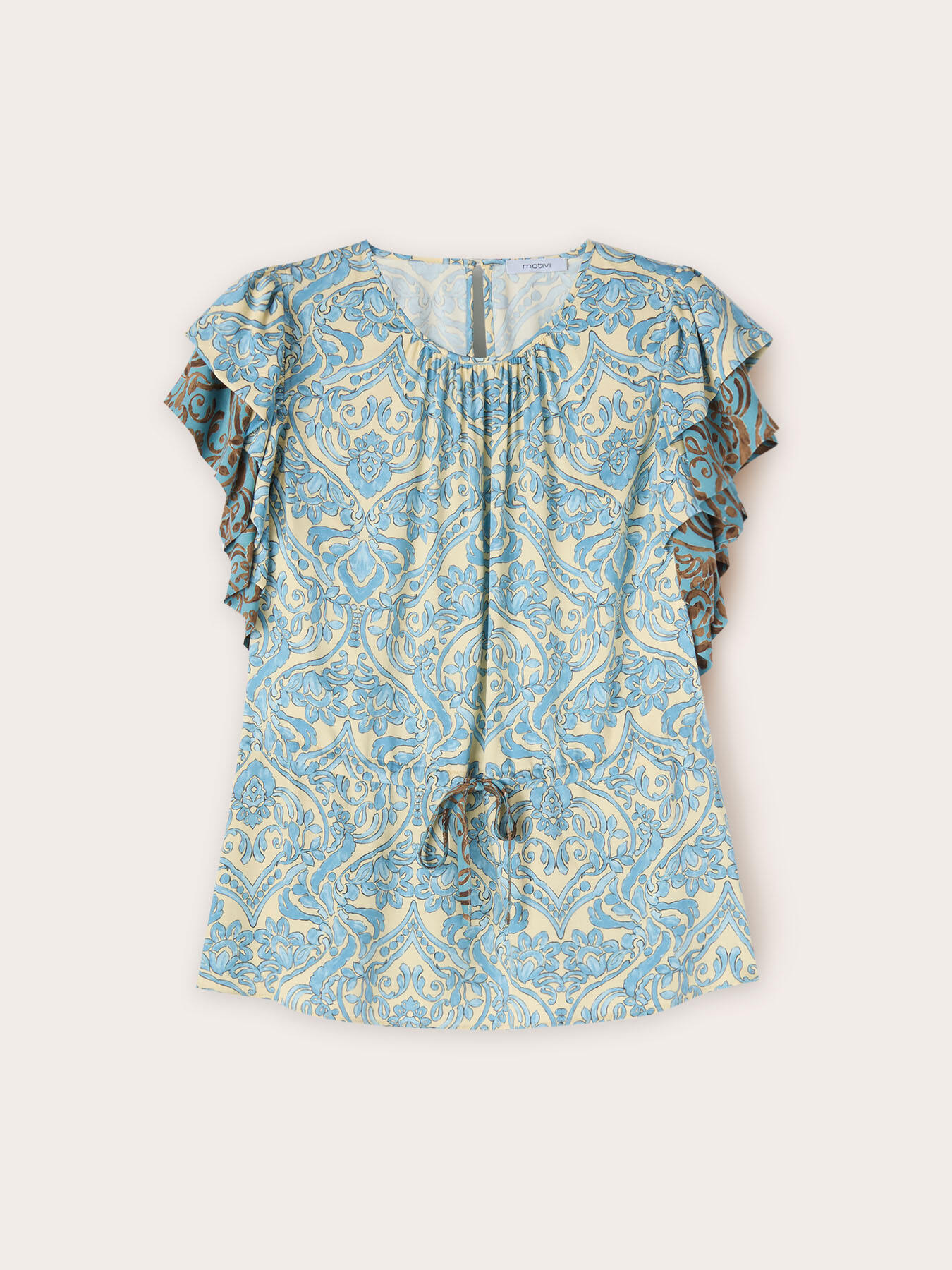 Ethnic print ruffle blouse image number 4