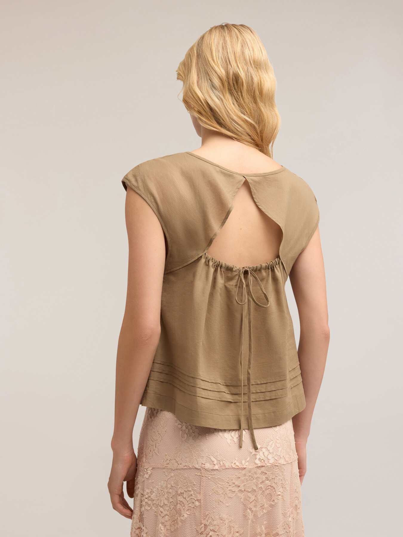 Voile blouse with back cut-out feature image number 1