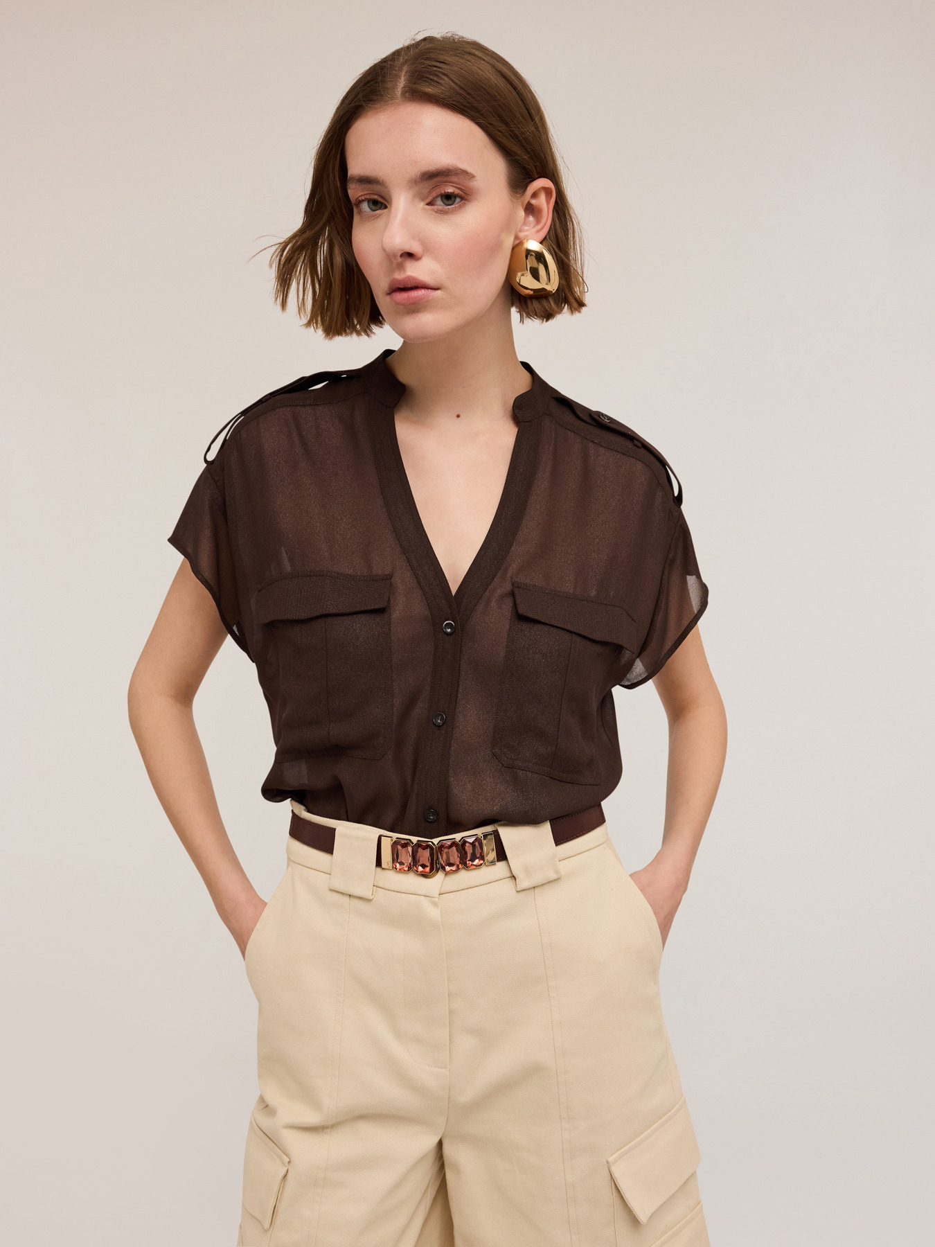 Camicia sahariana in georgette laminata image number 2