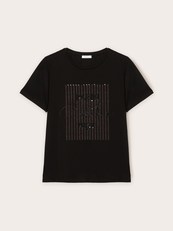 T-shirt with sequins and embroidered lettering