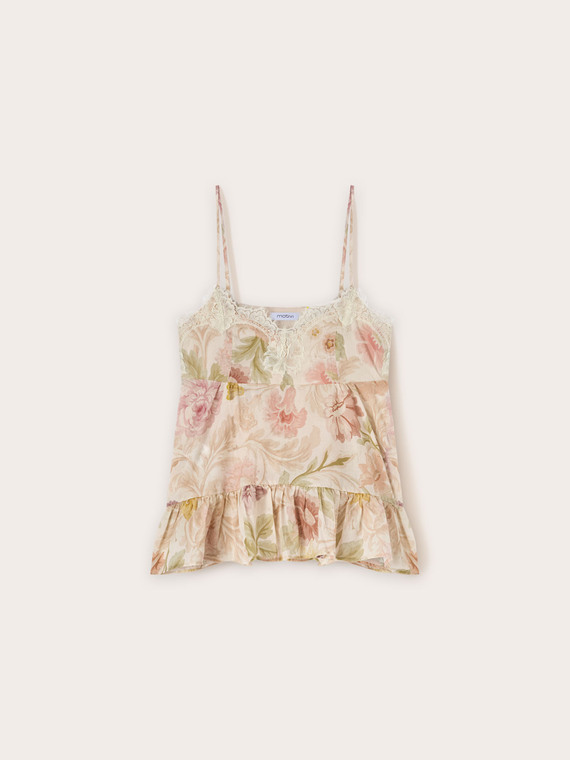 Top en mousseline de coton motif &agrave; fleurs