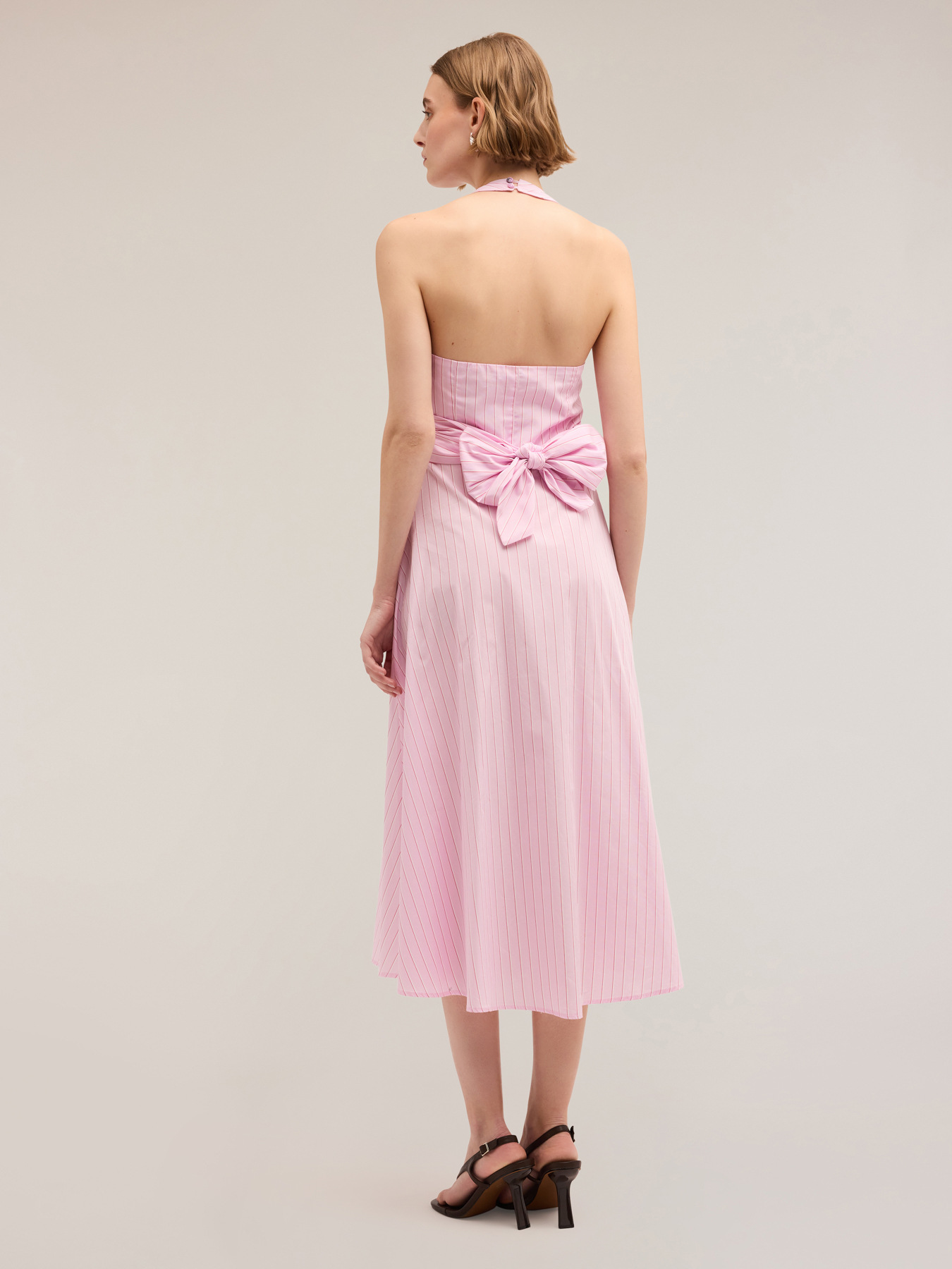 Vestido de popelina con estampado de rayas image number 1