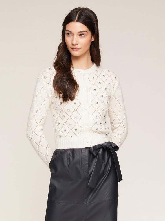 Cardigan aus Strick Angora-Mischgarn mit Steinchen