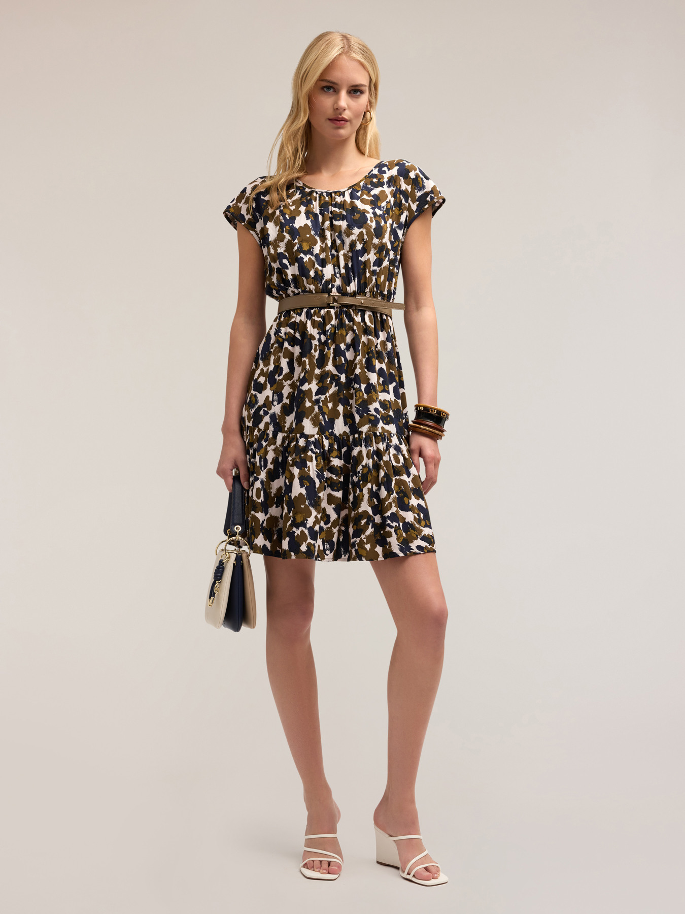 Printed short dress in lyocell blend image number 2