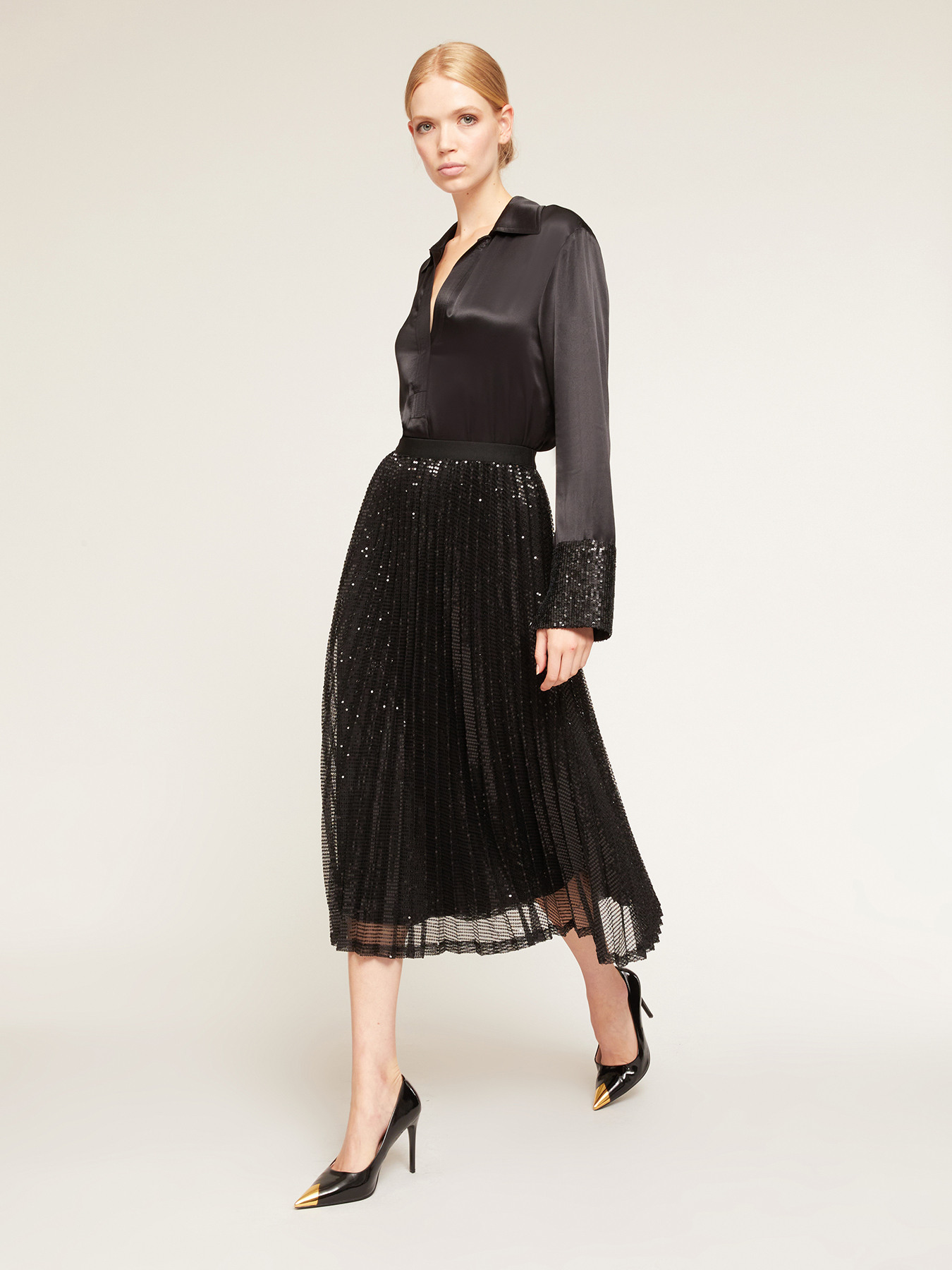 Satin-Bluse mit Pailletten-B&uuml;ndchen image number 3