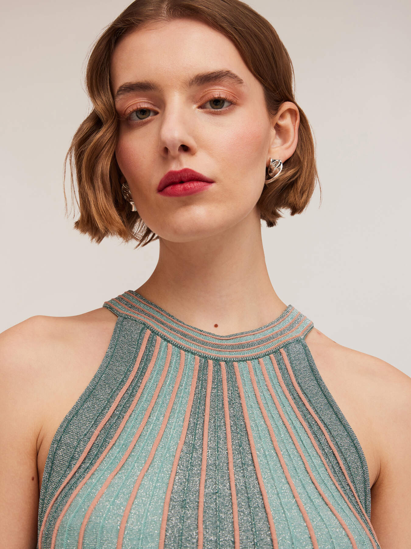 Pleated lurex knit mini dress image number 4