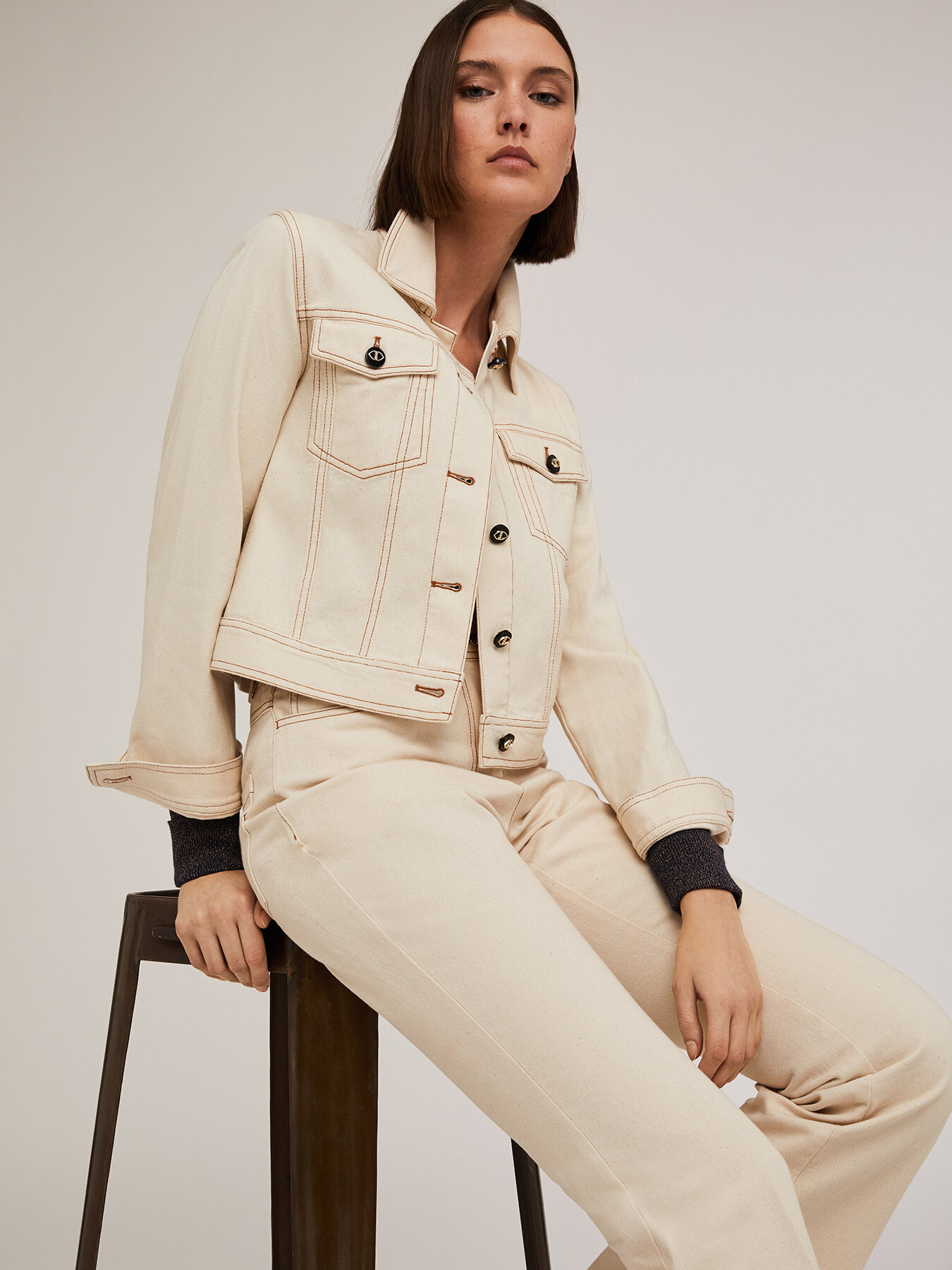 Giacca in drill con impunture a contrasto image number 3