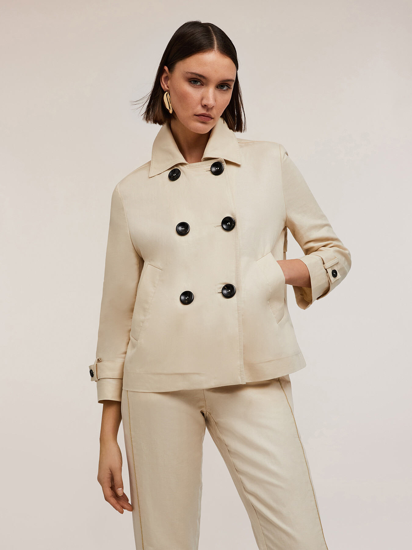 Giacca caban in tela misto lino image number 2