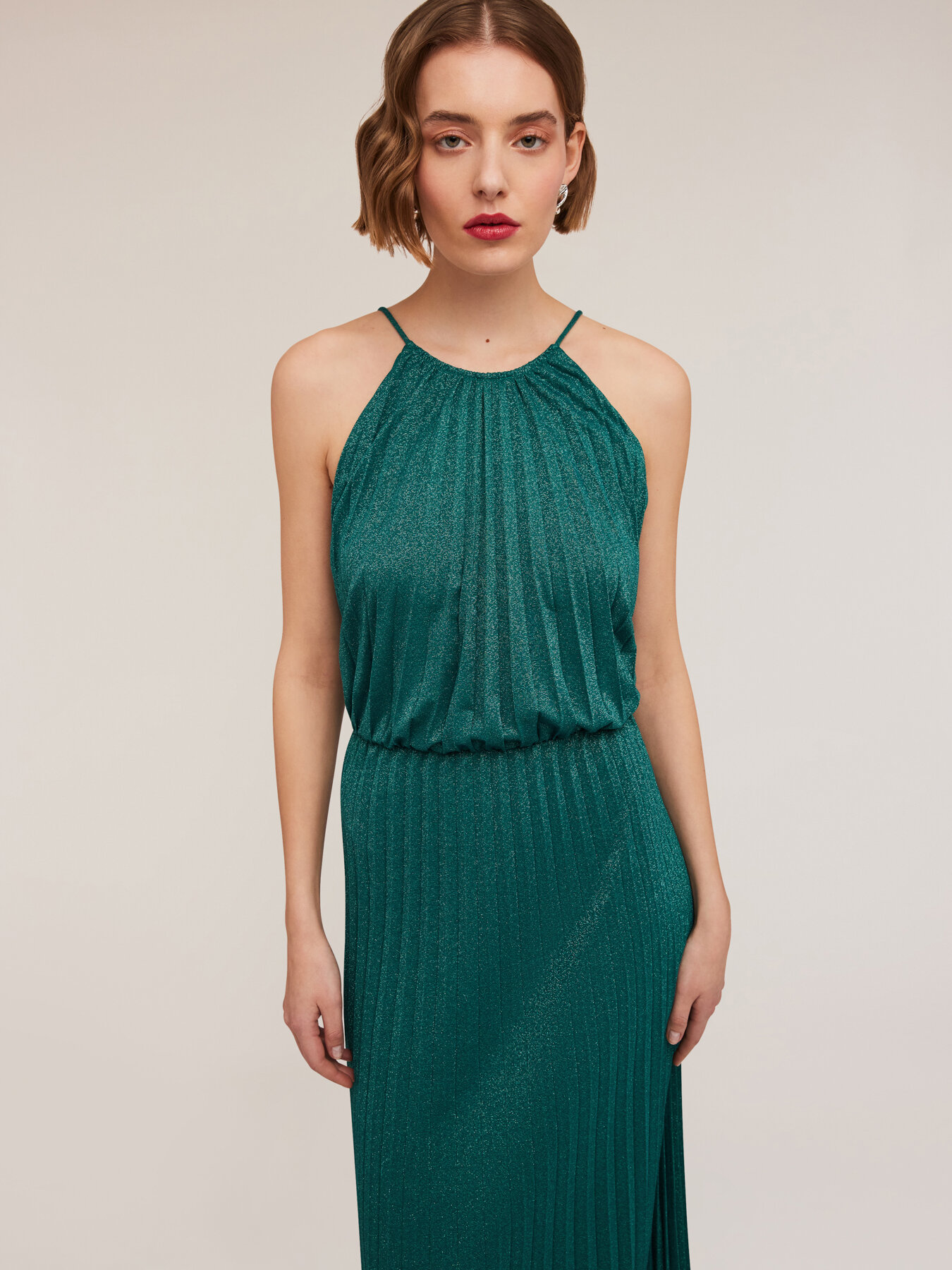 Vestito lungo in jersey lurex pliss&eacute; image number 3