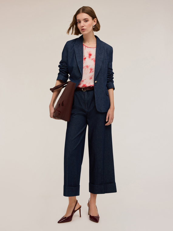 Blazer monopetto in denim misto lyocell