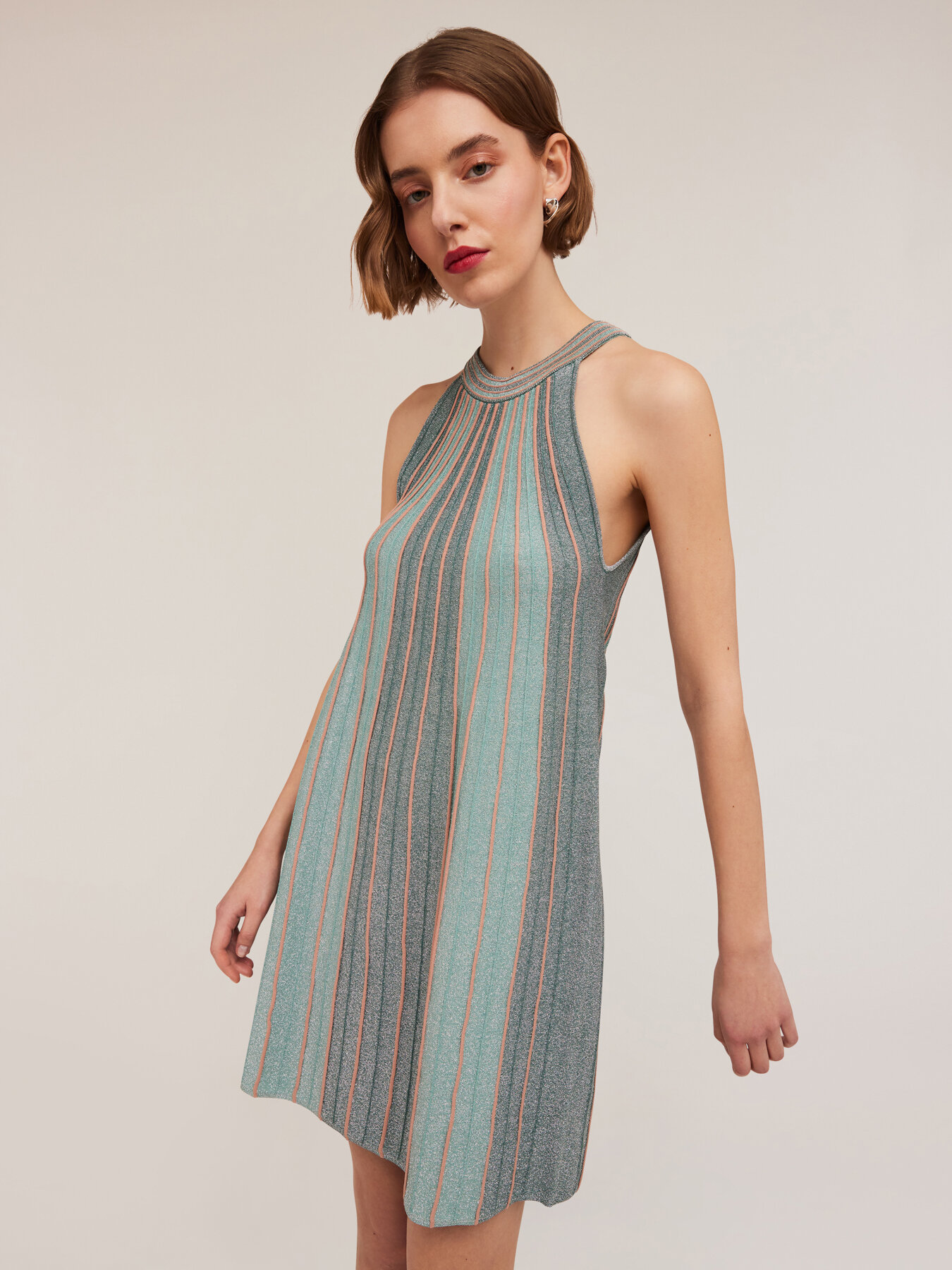 Pleated lurex knit mini dress image number 2