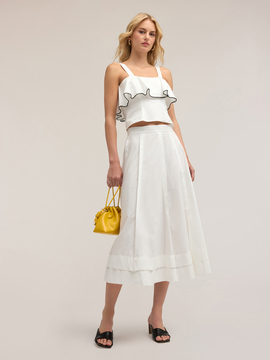 Gonna a ruota in popeline con pieghe