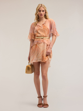 Robe flare imprim&eacute;e &agrave; volant