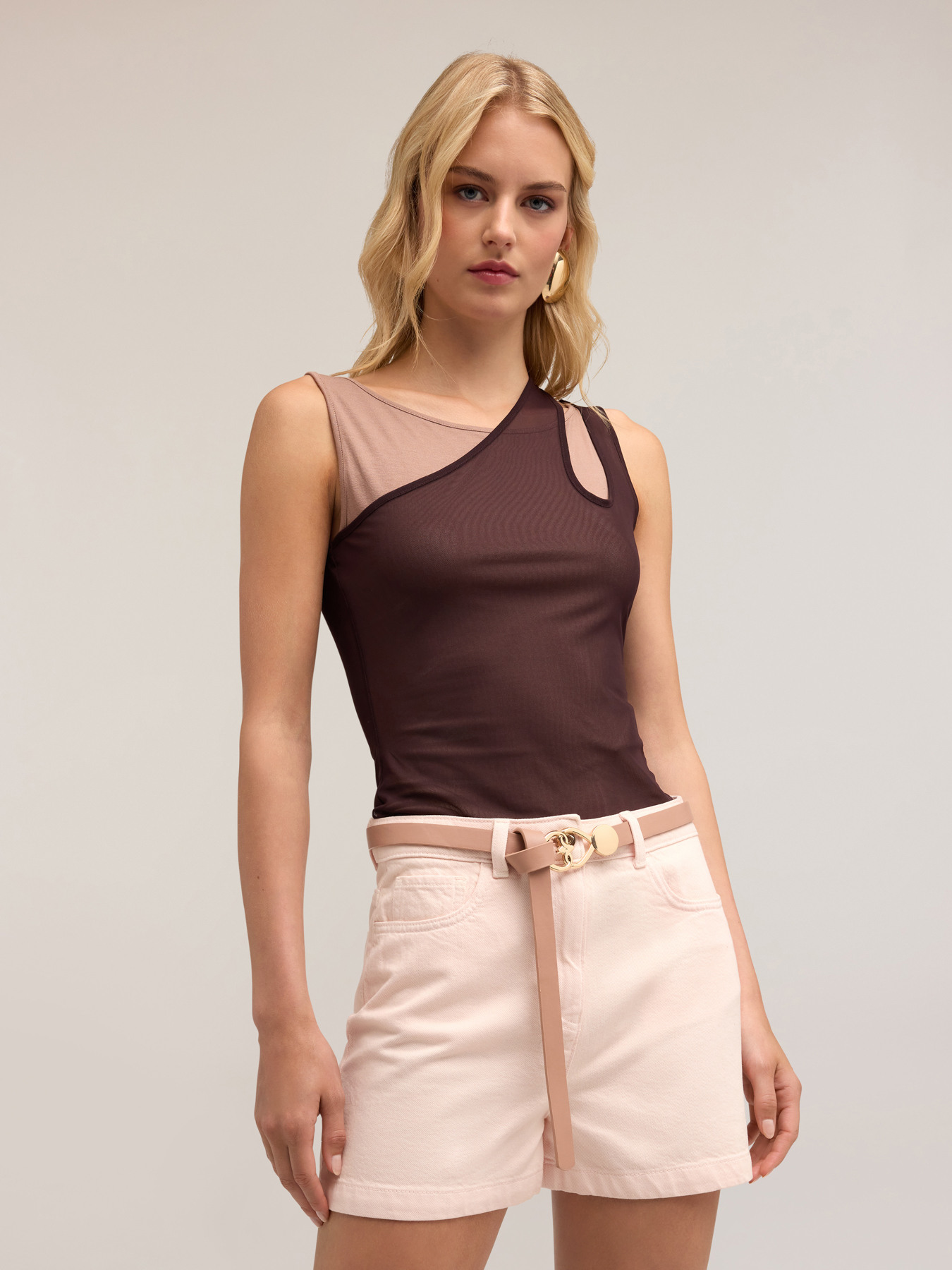 Top en tejido de punto con camiseta de tirantes en tul image number 3