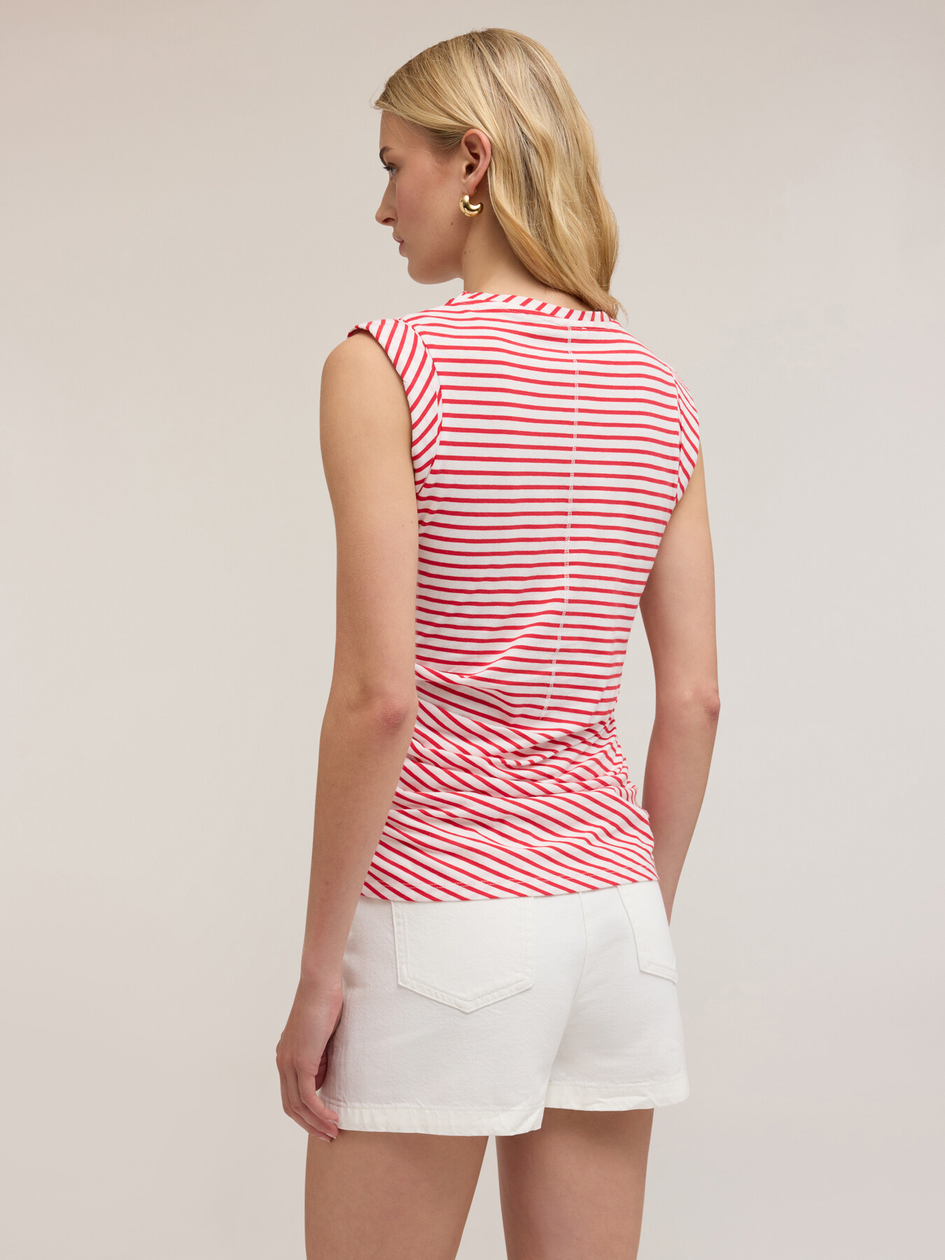 Sleeveless striped top with pleats image number 1