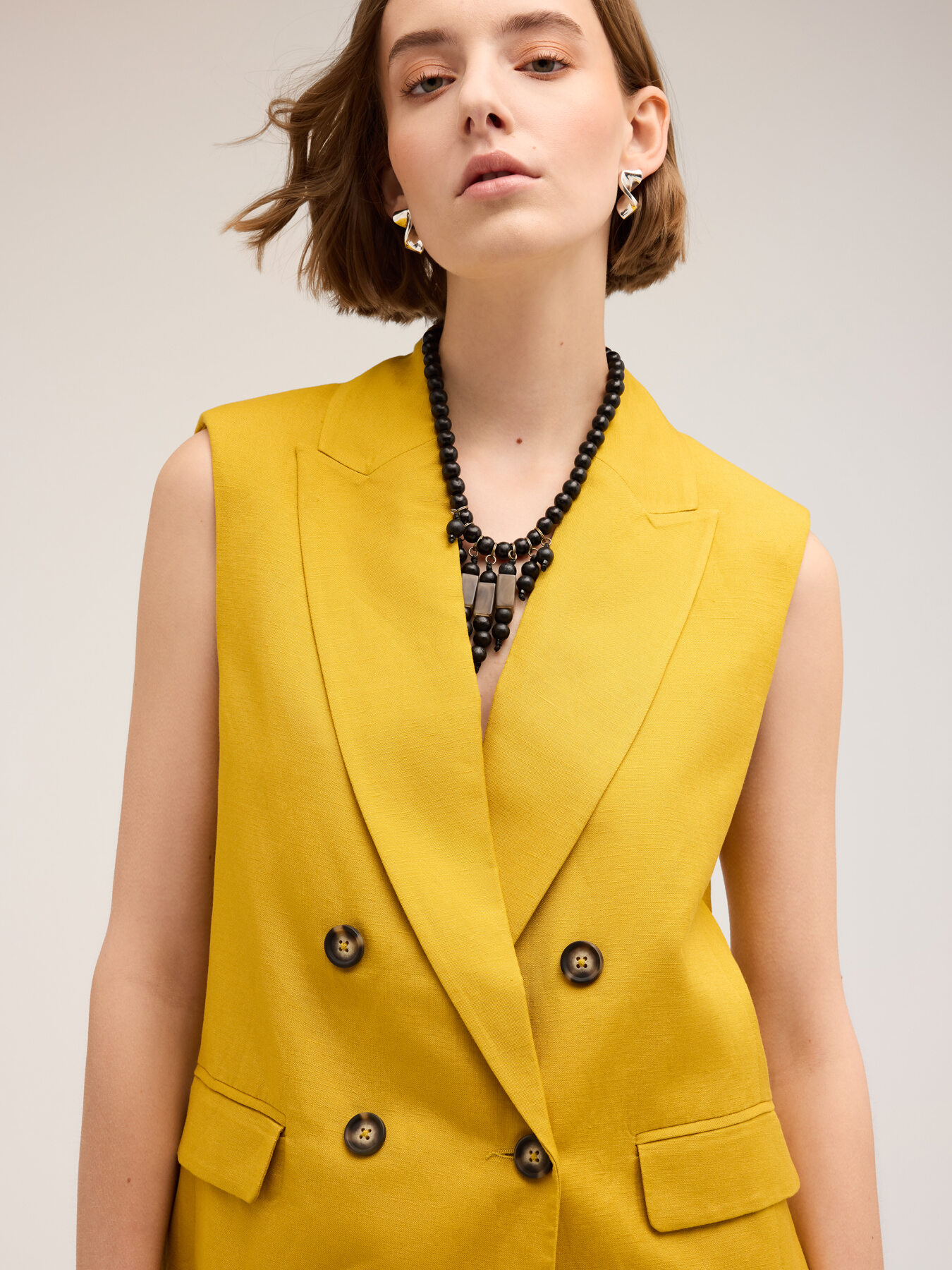 Gilet large en lin m&eacute;lang&eacute; image number 3