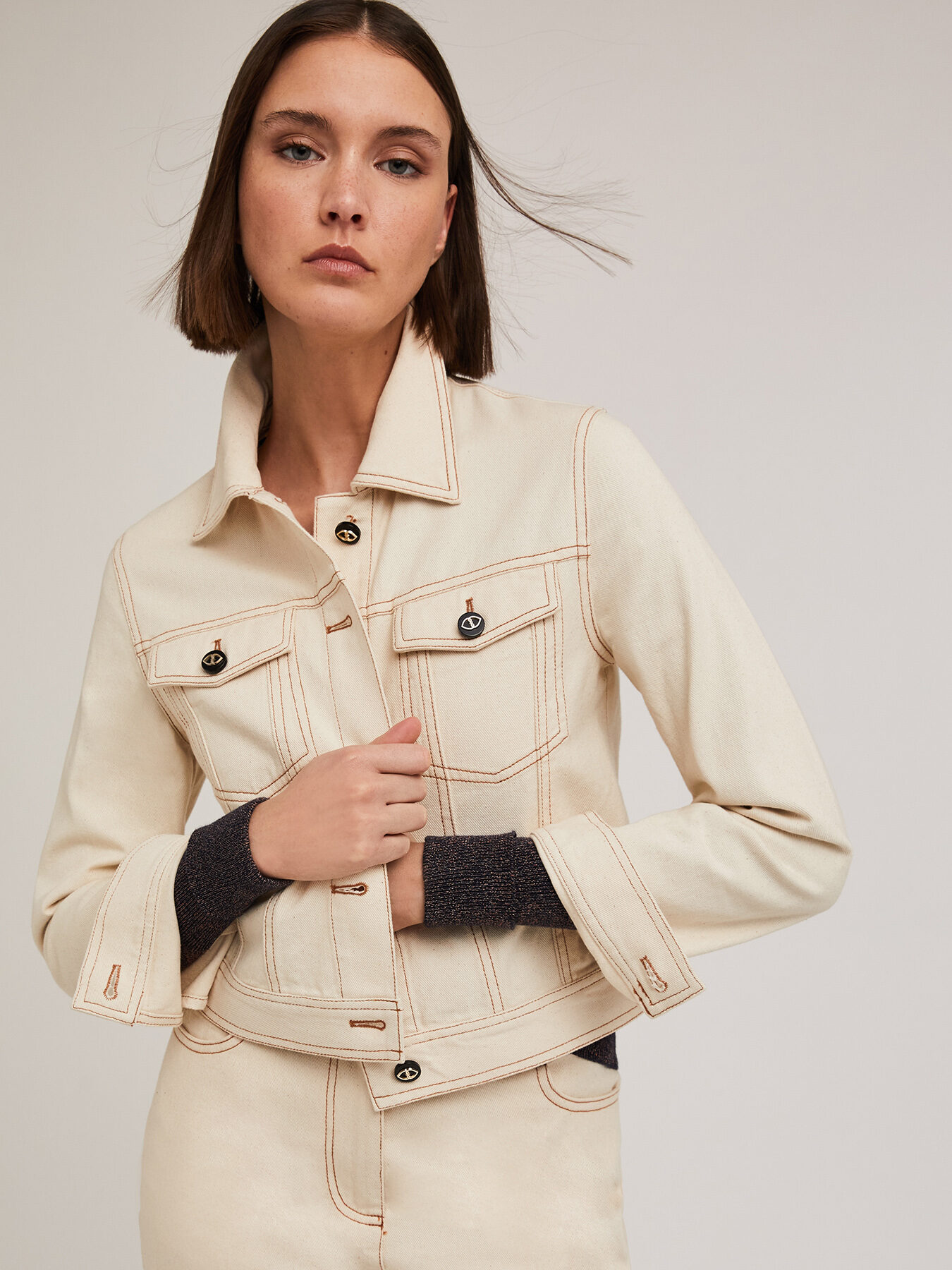 Giacca in drill con impunture a contrasto image number 0