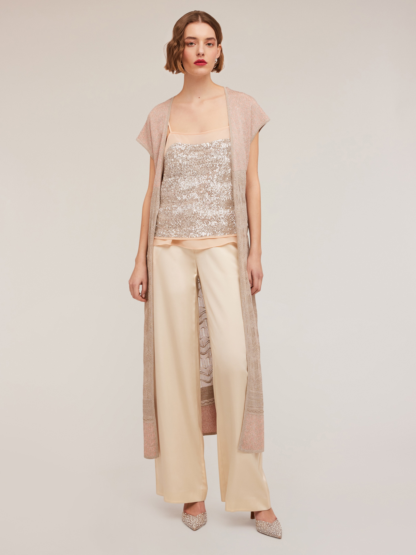 Long patterned lurex knit cardigan image number 2