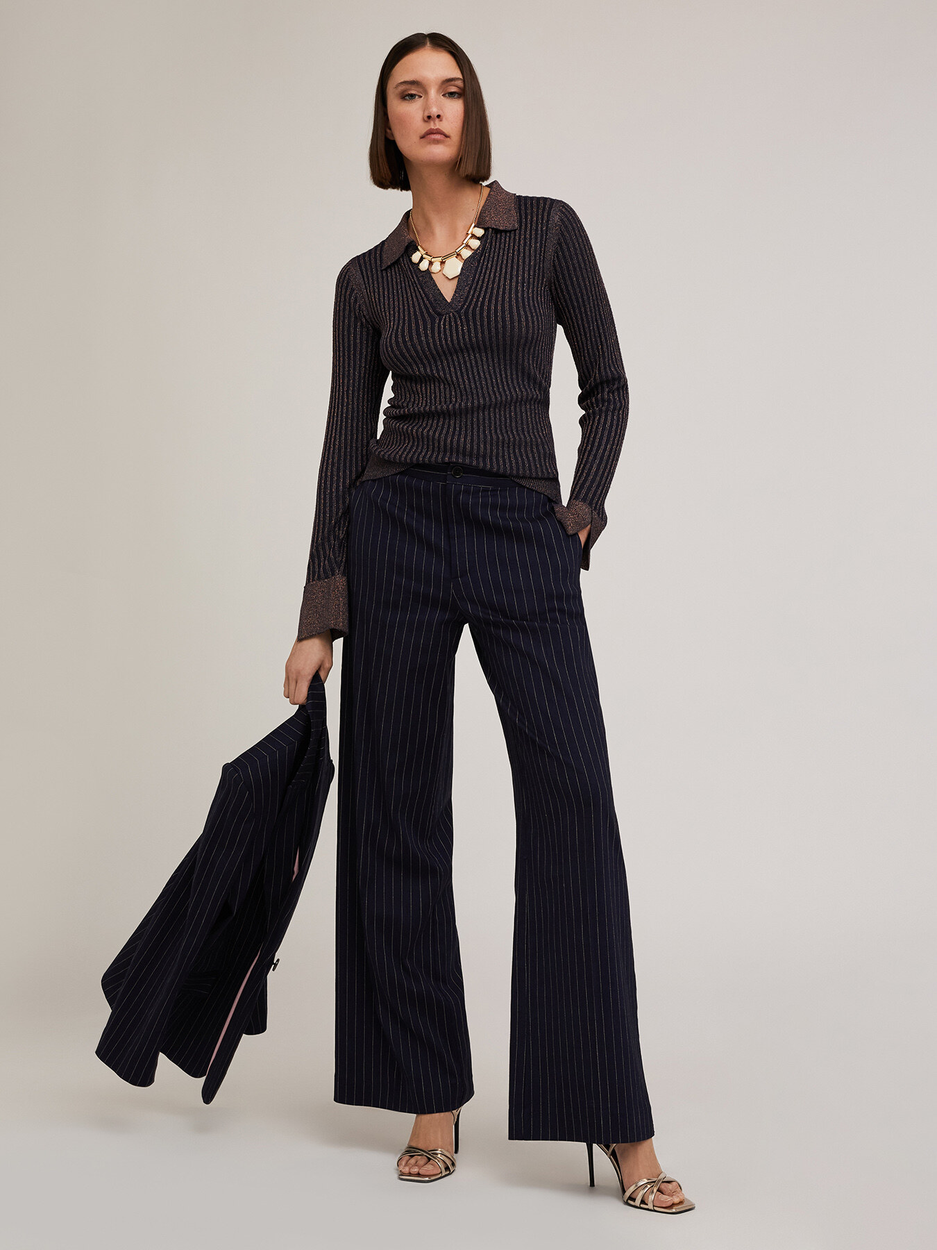 Lurex knit ribbed polo shirt image number 2