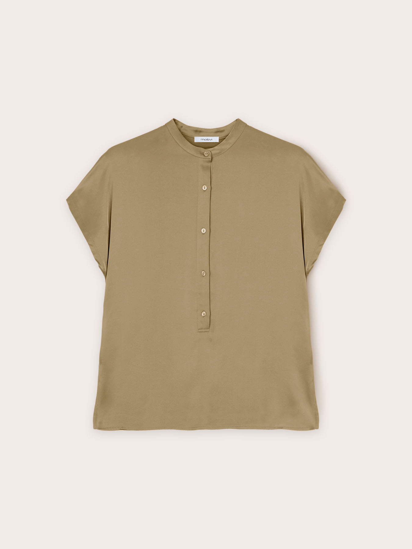 Blusa bimaterica con colletto alla coreana image number 4