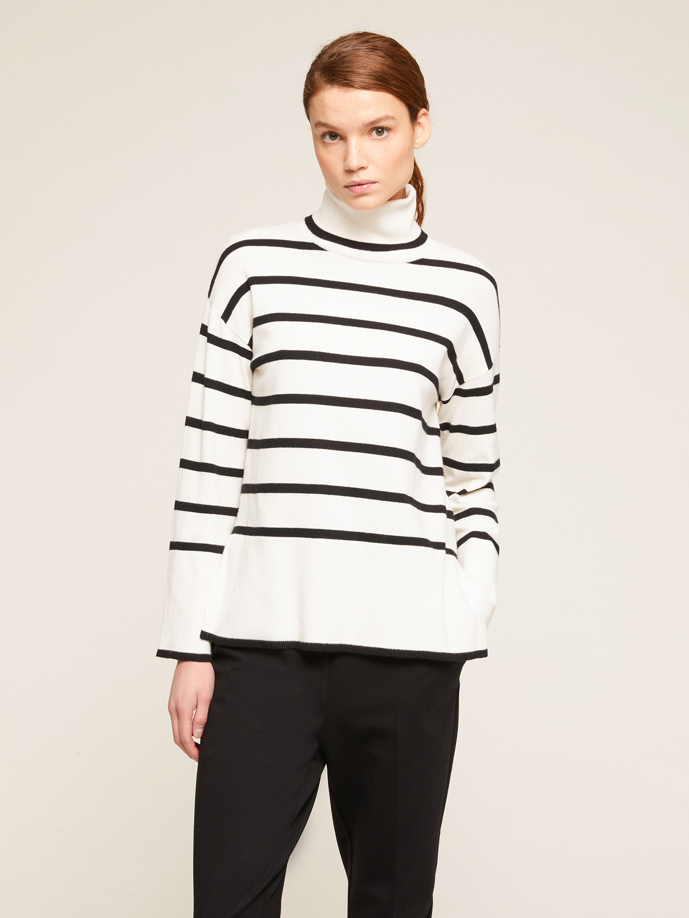 Pulover pe g&acirc;t boxy din tricot cu dungi image number 0