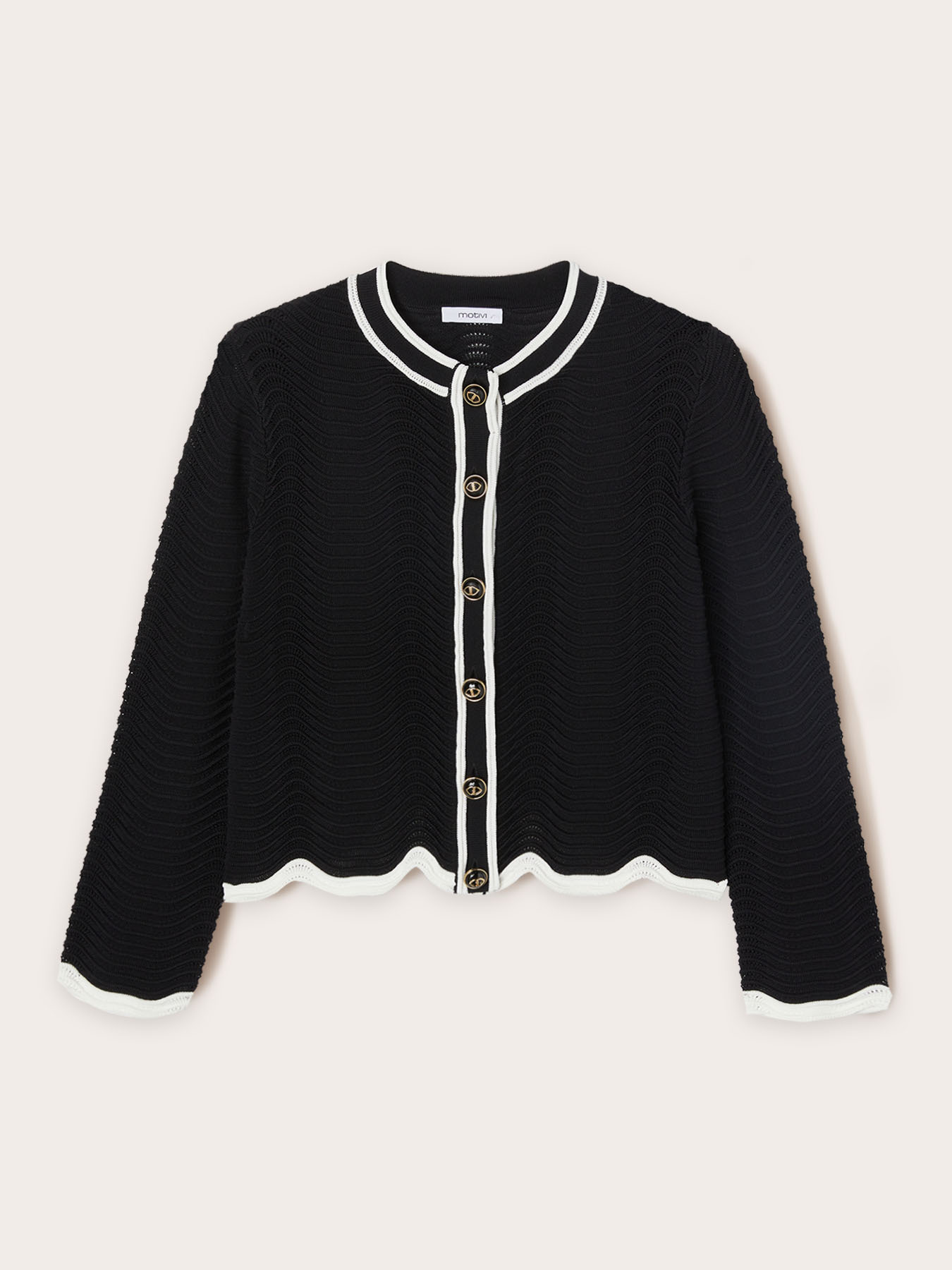 Wavy stitch knit cardigan image number 4