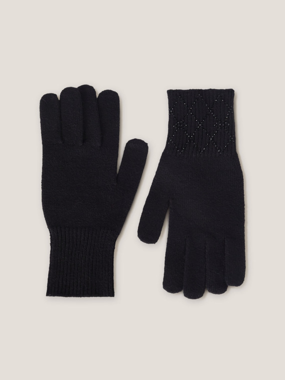 Handschuhe mit Mikro-Strass im Double Love Muster