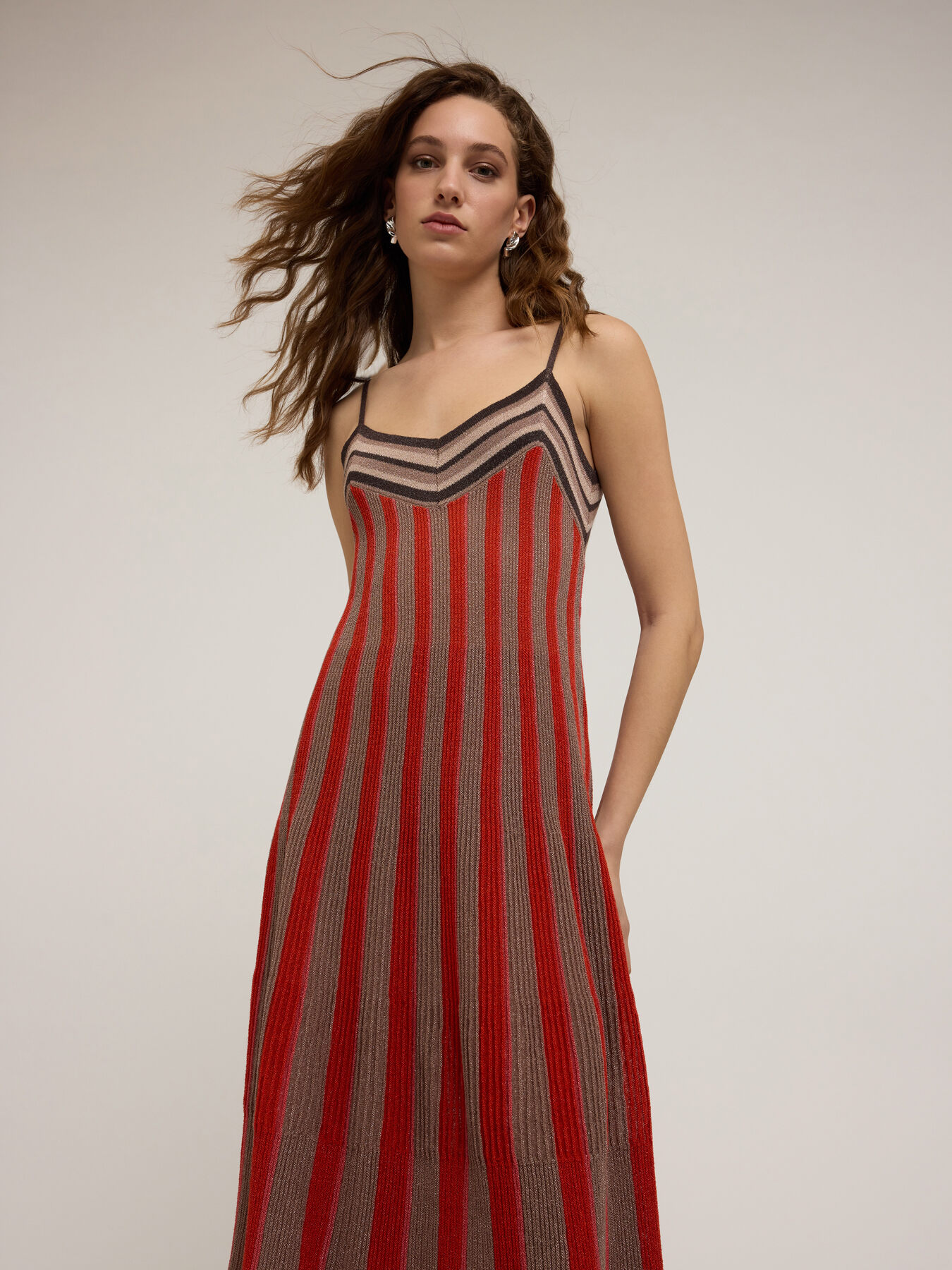Striped lurex knit flared dress image number 2