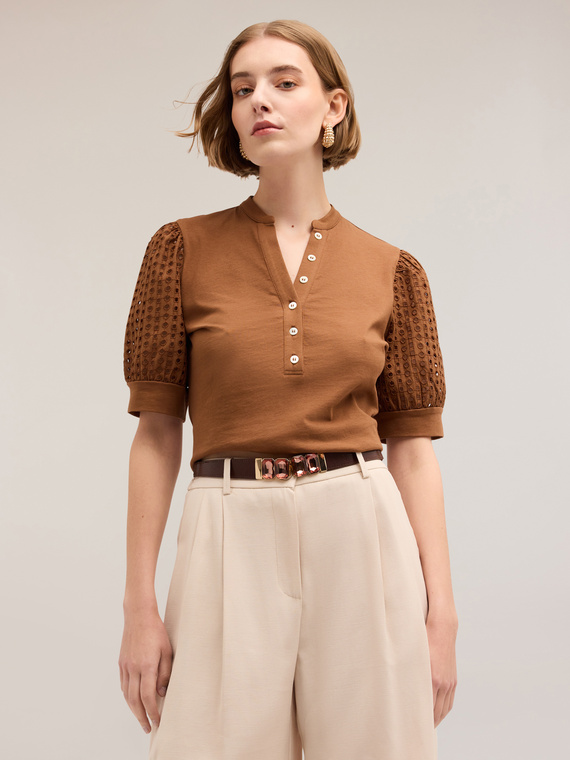 Camiseta tipo seraf&iacute;n con mangas de sankt Gallen