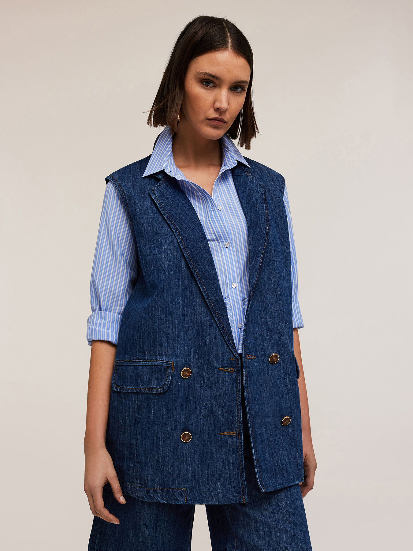 Gilet doppiopetto over in denim misto lino image number 2