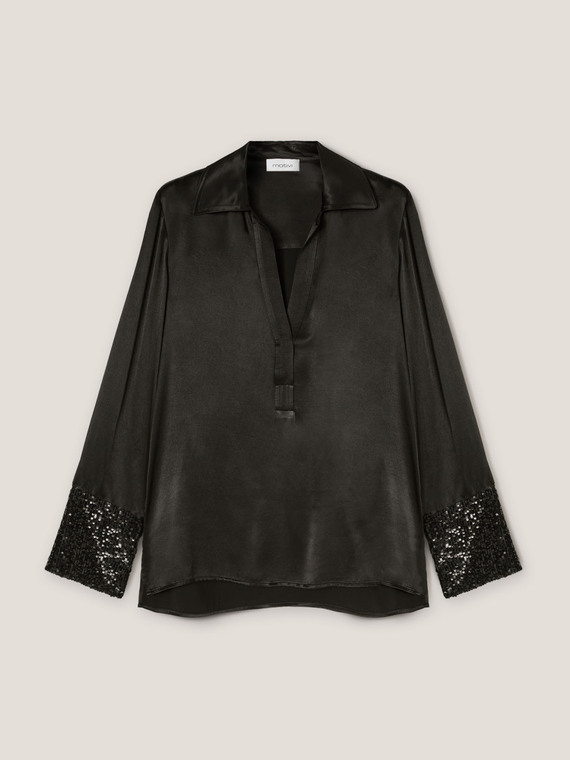 Satin blouse with cuffs in sequins