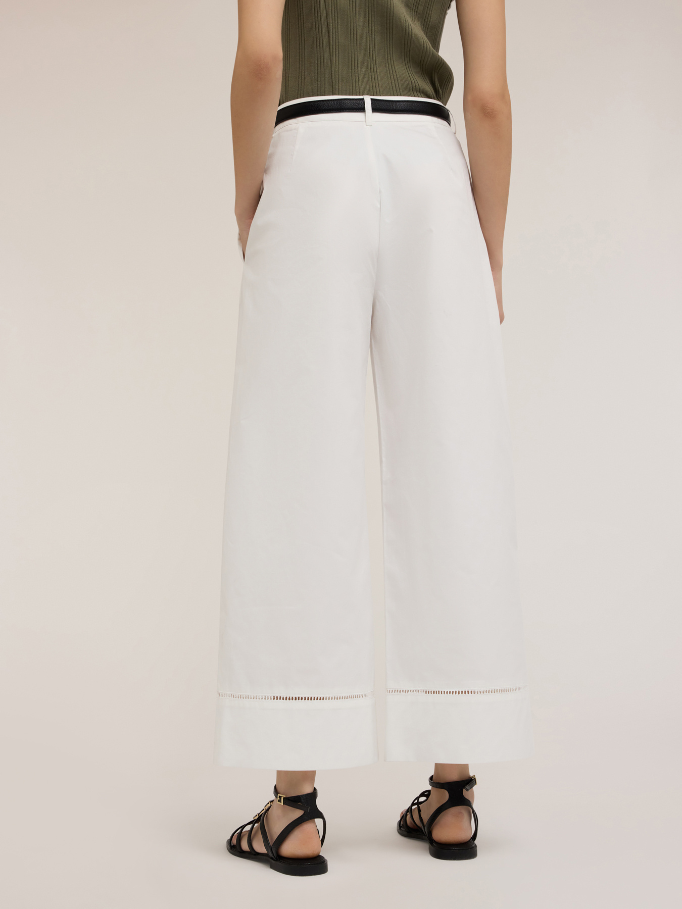 Pantalones wide con detalle ajour&eacute; image number 1