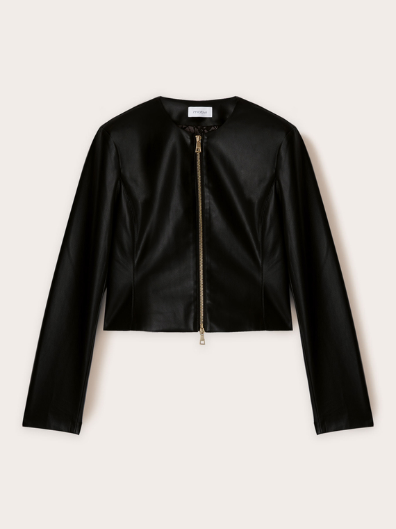 Giubbotto senza collo in tessuto spalmato