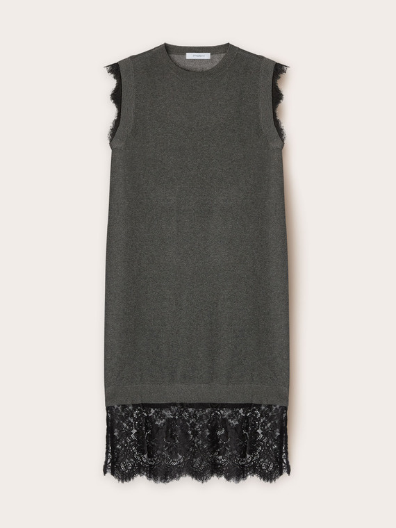 Knit dress with lace trims