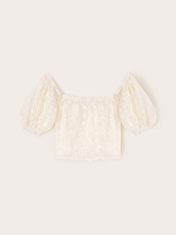 Blusa off-shoulders in pizzo lavorato