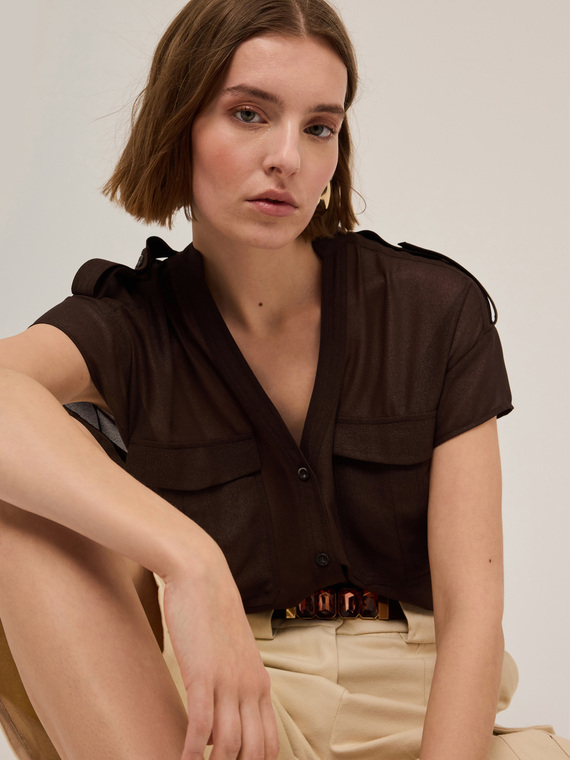 Camicia sahariana in georgette laminata