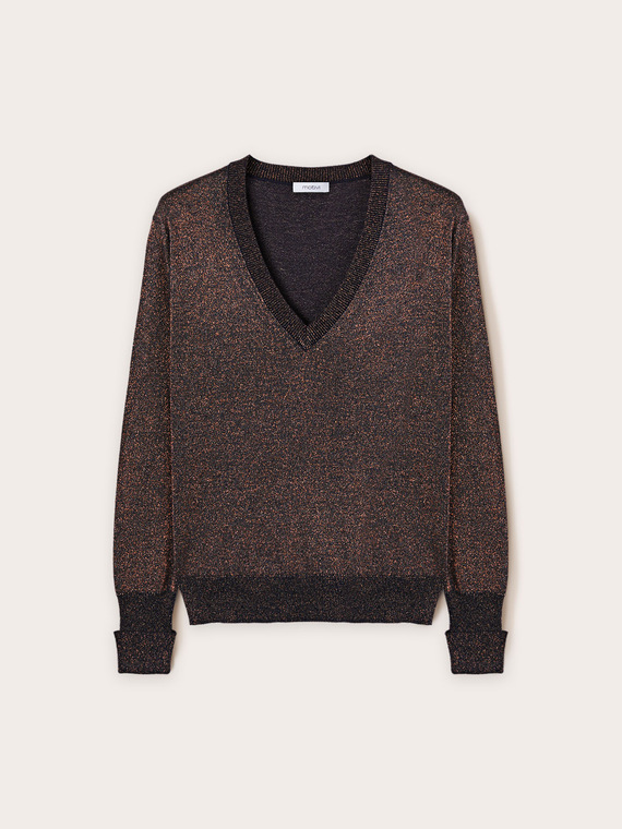 Pullover scollo a v misto lurex