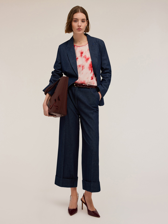 Pantaloni cropped in denim misto lyocell
